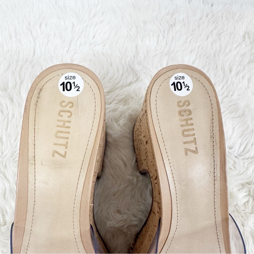 SCHUTZ Dalle Clear Cork Platform Sandal Size 10.5 Chunky Heel Peep Toe Y2K - Picture 3 of 11